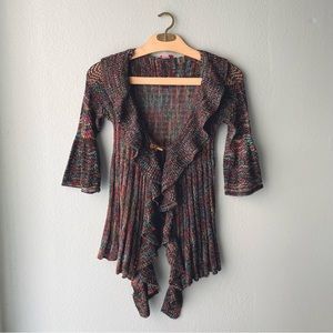 Lady Noiz | Y2k Whimsical Black & Rainbow Knit Ruffle Cardigan Sweater